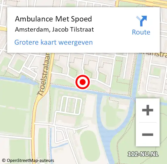 Locatie op kaart van de 112 melding: Ambulance Met Spoed Naar Amsterdam, Jacob Tilstraat op 12 november 2023 18:31