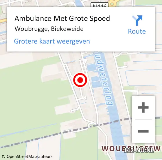 Locatie op kaart van de 112 melding: Ambulance Met Grote Spoed Naar Woubrugge, Biekeweide op 12 november 2023 18:42