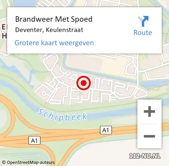 Locatie op kaart van de 112 melding: Brandweer Met Spoed Naar Deventer, Keulenstraat op 12 november 2023 18:53