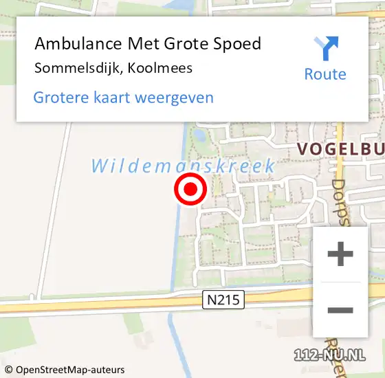 Locatie op kaart van de 112 melding: Ambulance Met Grote Spoed Naar Sommelsdijk, Koolmees op 12 november 2023 19:08