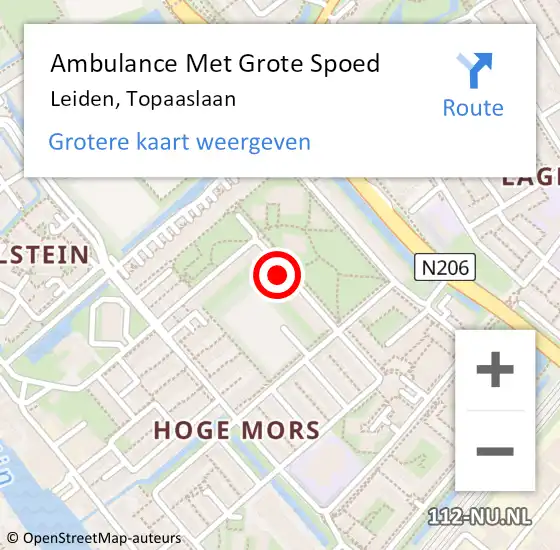 Locatie op kaart van de 112 melding: Ambulance Met Grote Spoed Naar Leiden, Topaaslaan op 12 november 2023 19:48