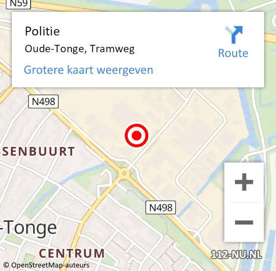 Locatie op kaart van de 112 melding: Politie Oude-Tonge, Tramweg op 12 november 2023 19:51