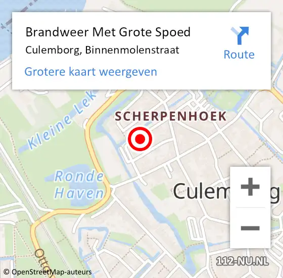Locatie op kaart van de 112 melding: Brandweer Met Grote Spoed Naar Culemborg, Binnenmolenstraat op 12 november 2023 20:22