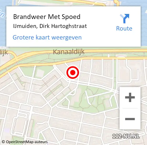 Locatie op kaart van de 112 melding: Brandweer Met Spoed Naar IJmuiden, Dirk Hartoghstraat op 12 november 2023 20:53