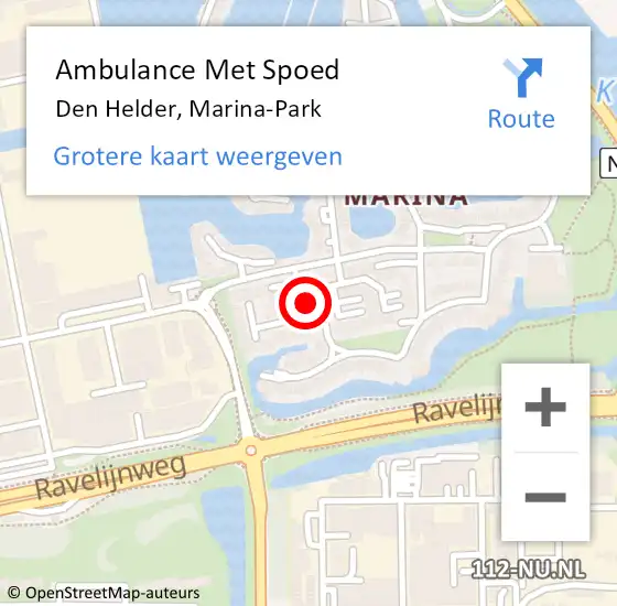 Locatie op kaart van de 112 melding: Ambulance Met Spoed Naar Den Helder, Marina-Park op 12 november 2023 21:00