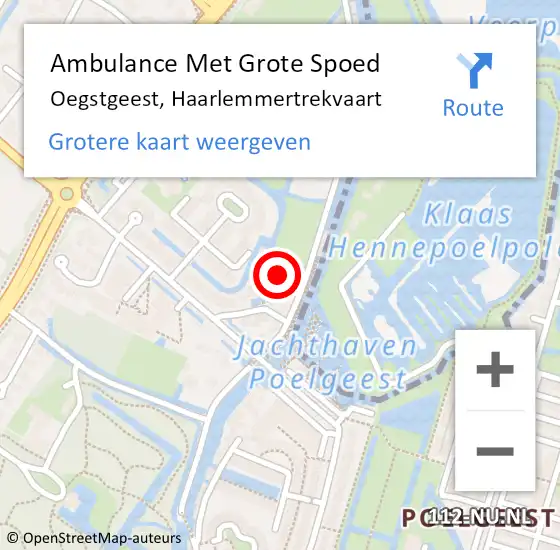 Locatie op kaart van de 112 melding: Ambulance Met Grote Spoed Naar Oegstgeest, Haarlemmertrekvaart op 12 november 2023 21:04