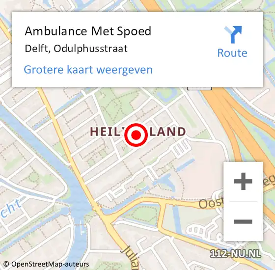 Locatie op kaart van de 112 melding: Ambulance Met Spoed Naar Delft, Odulphusstraat op 12 november 2023 22:35