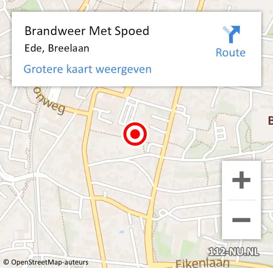 Locatie op kaart van de 112 melding: Brandweer Met Spoed Naar Ede, Breelaan op 12 november 2023 22:37