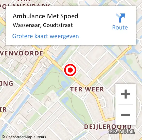 Locatie op kaart van de 112 melding: Ambulance Met Spoed Naar Wassenaar, Goudtstraat op 12 november 2023 22:40