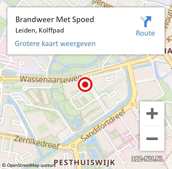 Locatie op kaart van de 112 melding: Brandweer Met Spoed Naar Leiden, Kolffpad op 12 november 2023 22:51