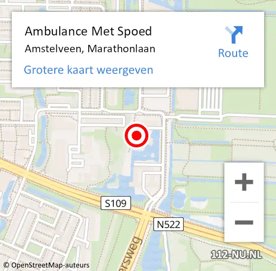 Locatie op kaart van de 112 melding: Ambulance Met Spoed Naar Amstelveen, Marathonlaan op 12 november 2023 23:49