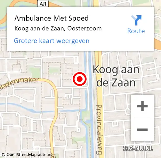 Locatie op kaart van de 112 melding: Ambulance Met Spoed Naar Koog aan de Zaan, Oosterzoom op 13 november 2023 00:01