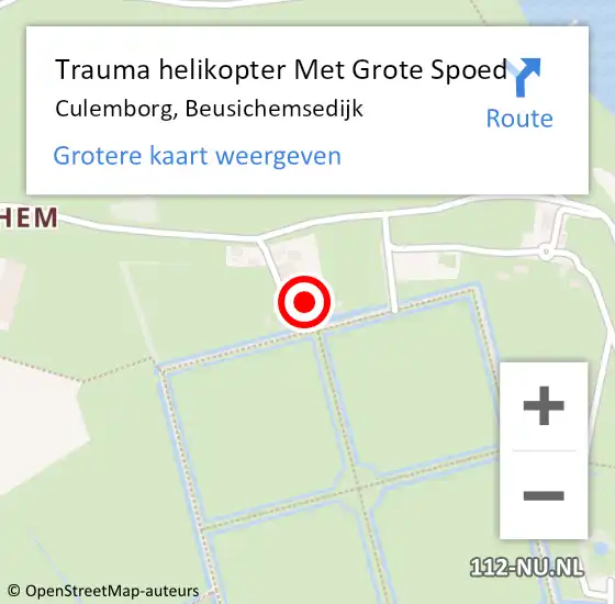 Locatie op kaart van de 112 melding: Trauma helikopter Met Grote Spoed Naar Culemborg, Beusichemsedijk op 13 november 2023 00:05