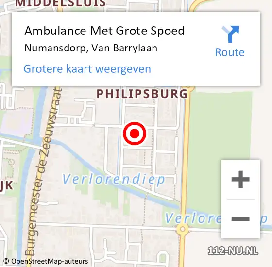 Locatie op kaart van de 112 melding: Ambulance Met Grote Spoed Naar Numansdorp, Van Barrylaan op 13 november 2023 00:05