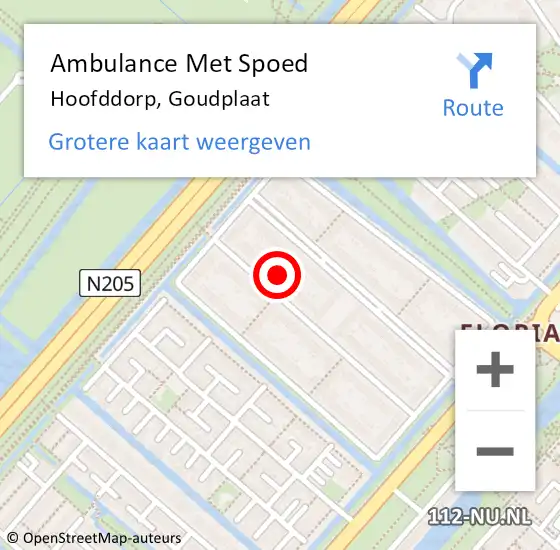 Locatie op kaart van de 112 melding: Ambulance Met Spoed Naar Hoofddorp, Goudplaat op 13 november 2023 00:35