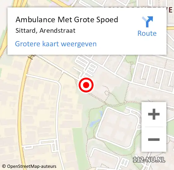 Locatie op kaart van de 112 melding: Ambulance Met Grote Spoed Naar Sittard, Arendstraat op 15 september 2014 08:46