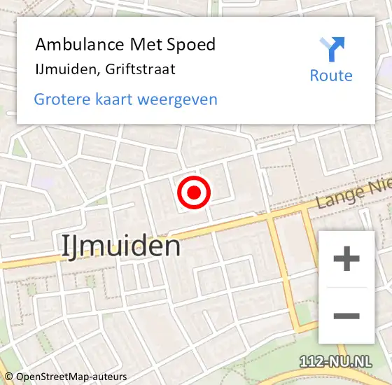 Locatie op kaart van de 112 melding: Ambulance Met Spoed Naar IJmuiden, Griftstraat op 13 november 2023 01:52