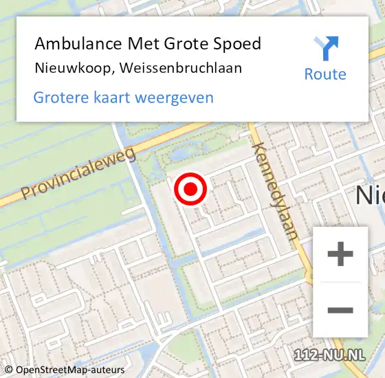 Locatie op kaart van de 112 melding: Ambulance Met Grote Spoed Naar Nieuwkoop, Weissenbruchlaan op 13 november 2023 04:19