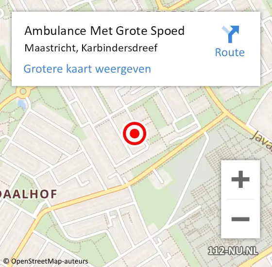 Locatie op kaart van de 112 melding: Ambulance Met Grote Spoed Naar Maastricht, Karbindersdreef op 15 september 2014 08:54