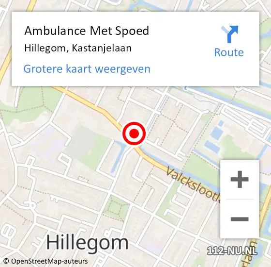 Locatie op kaart van de 112 melding: Ambulance Met Spoed Naar Hillegom, Kastanjelaan op 13 november 2023 04:49