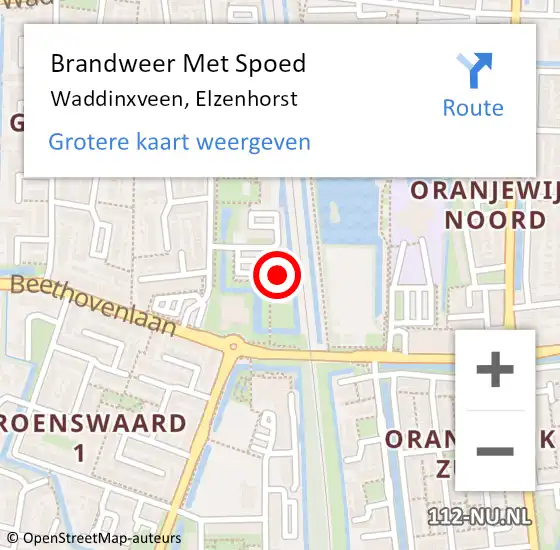 Locatie op kaart van de 112 melding: Brandweer Met Spoed Naar Waddinxveen, Elzenhorst op 13 november 2023 04:50