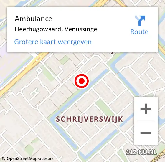 Locatie op kaart van de 112 melding: Ambulance Heerhugowaard, Venussingel op 13 november 2023 05:14