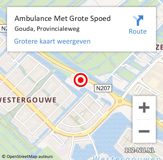 Locatie op kaart van de 112 melding: Ambulance Met Grote Spoed Naar Gouda, Provincialeweg op 13 november 2023 07:23