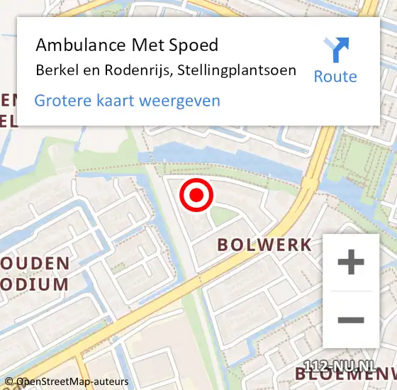 Locatie op kaart van de 112 melding: Ambulance Met Spoed Naar Berkel en Rodenrijs, Stellingplantsoen op 13 november 2023 07:27