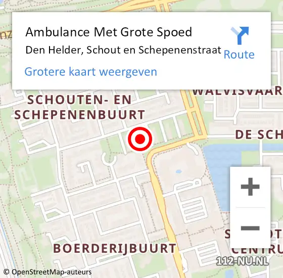Locatie op kaart van de 112 melding: Ambulance Met Grote Spoed Naar Den Helder, Schout en Schepenenstraat op 13 november 2023 07:48