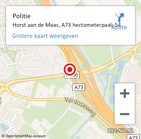 Locatie op kaart van de 112 melding: Politie Horst aan de Maas, A73 hectometerpaal: 54 op 13 november 2023 08:06