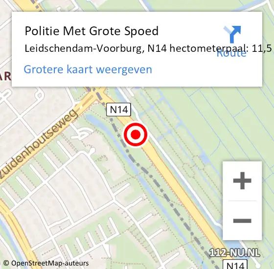 Locatie op kaart van de 112 melding: Politie Met Grote Spoed Naar Leidschendam-Voorburg, N14 hectometerpaal: 11,5 op 13 november 2023 08:14