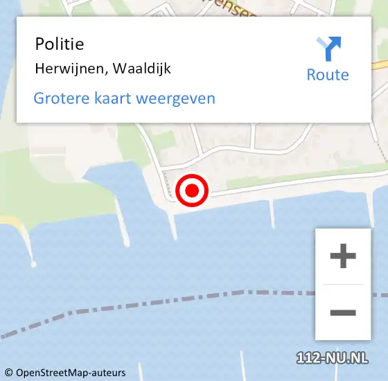 Locatie op kaart van de 112 melding: Politie Herwijnen, Waaldijk op 13 november 2023 08:43