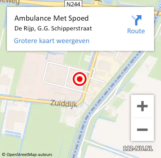 Locatie op kaart van de 112 melding: Ambulance Met Spoed Naar De Rijp, G.G. Schipperstraat op 13 november 2023 09:07