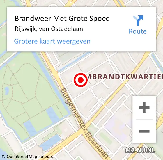 Locatie op kaart van de 112 melding: Brandweer Met Grote Spoed Naar Rijswijk, van Ostadelaan op 13 november 2023 09:11
