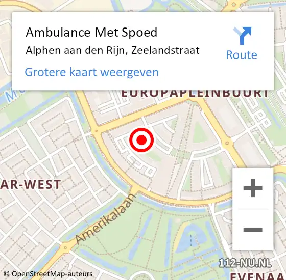 Locatie op kaart van de 112 melding: Ambulance Met Spoed Naar Alphen aan den Rijn, Zeelandstraat op 13 november 2023 09:17