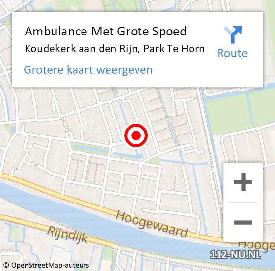 Locatie op kaart van de 112 melding: Ambulance Met Grote Spoed Naar Koudekerk aan den Rijn, Park Te Horn op 13 november 2023 09:28