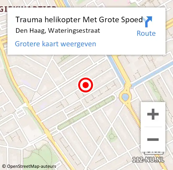 Locatie op kaart van de 112 melding: Trauma helikopter Met Grote Spoed Naar Den Haag, Wateringsestraat op 13 november 2023 09:35