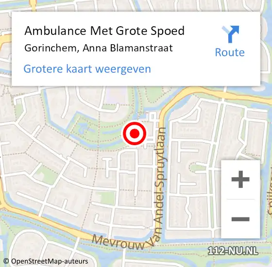 Locatie op kaart van de 112 melding: Ambulance Met Grote Spoed Naar Gorinchem, Anna Blamanstraat op 13 november 2023 10:13
