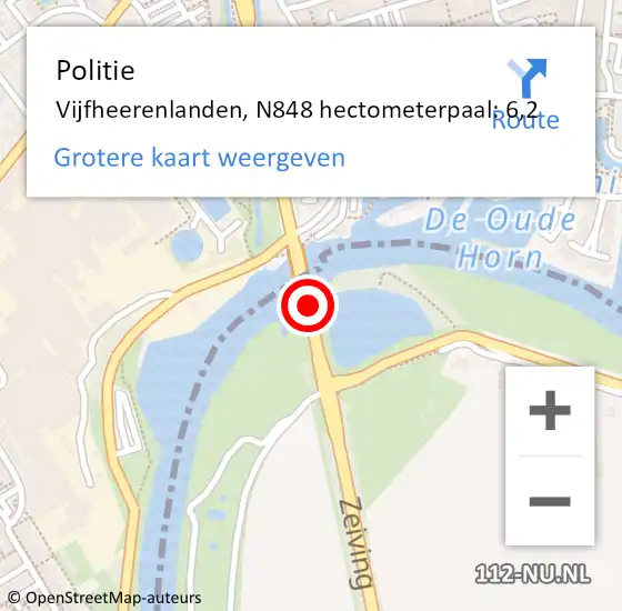 Locatie op kaart van de 112 melding: Politie Vijfheerenlanden, N848 hectometerpaal: 6,2 op 13 november 2023 10:22