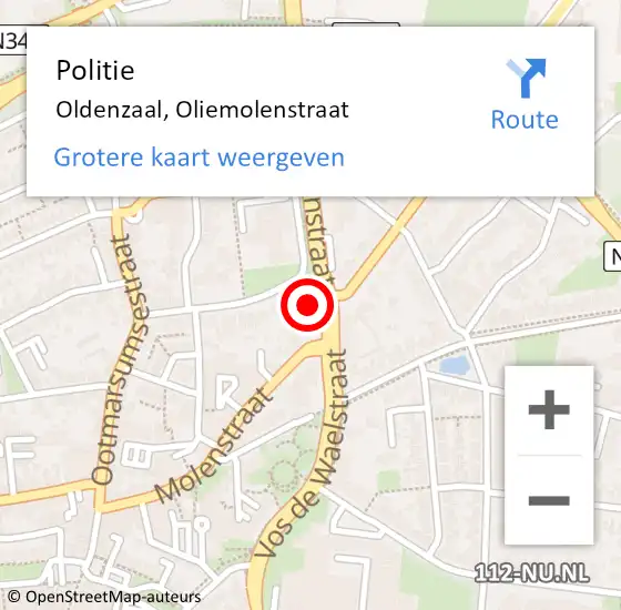 Locatie op kaart van de 112 melding: Politie Oldenzaal, Oliemolenstraat op 13 november 2023 10:44