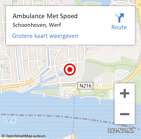 Locatie op kaart van de 112 melding: Ambulance Met Spoed Naar Schoonhoven, Werf op 15 september 2014 09:25