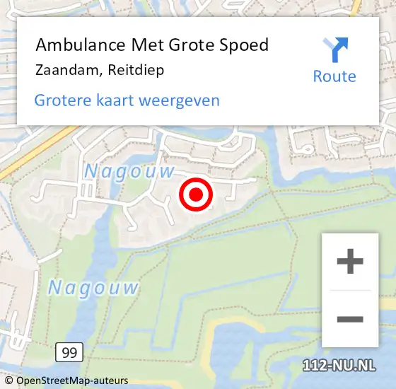 Locatie op kaart van de 112 melding: Ambulance Met Grote Spoed Naar Zaandam, Reitdiep op 13 november 2023 11:04