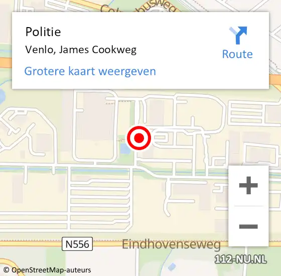 Locatie op kaart van de 112 melding: Politie Venlo, James Cookweg op 13 november 2023 11:08