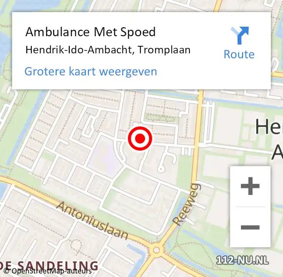 Locatie op kaart van de 112 melding: Ambulance Met Spoed Naar Hendrik-Ido-Ambacht, Tromplaan op 13 november 2023 11:23