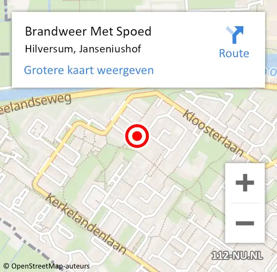 Locatie op kaart van de 112 melding: Brandweer Met Spoed Naar Hilversum, Janseniushof op 13 november 2023 11:33