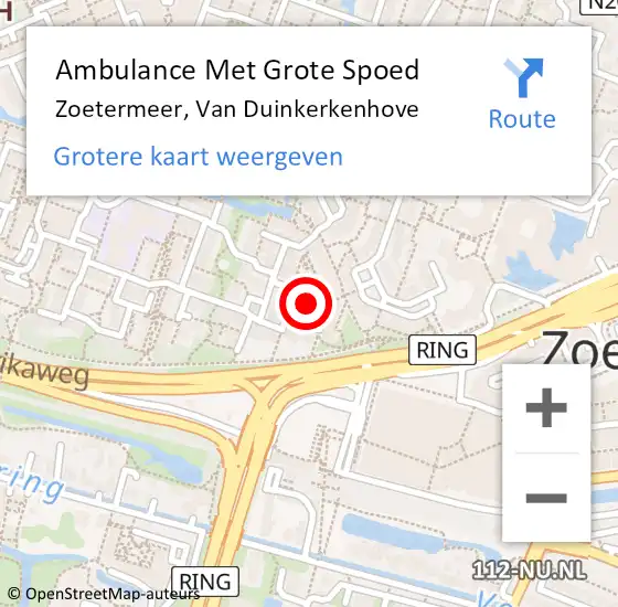 Locatie op kaart van de 112 melding: Ambulance Met Grote Spoed Naar Zoetermeer, Van Duinkerkenhove op 13 november 2023 12:00