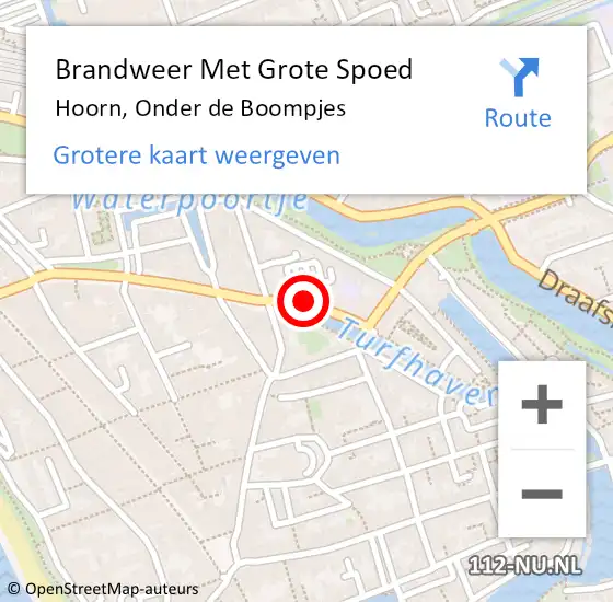 Locatie op kaart van de 112 melding: Brandweer Met Grote Spoed Naar Hoorn, Onder de Boompjes op 13 november 2023 12:11