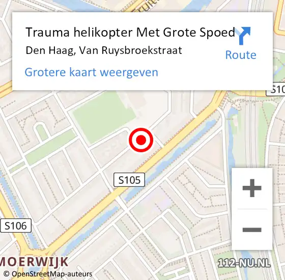 Locatie op kaart van de 112 melding: Trauma helikopter Met Grote Spoed Naar Den Haag, Van Ruysbroekstraat op 13 november 2023 12:12