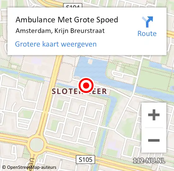 Locatie op kaart van de 112 melding: Ambulance Met Grote Spoed Naar Amsterdam, Krijn Breurstraat op 13 november 2023 12:31