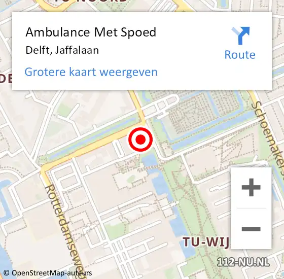 Locatie op kaart van de 112 melding: Ambulance Met Spoed Naar Delft, Jaffalaan op 13 november 2023 12:32